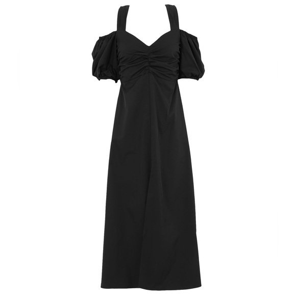 TOPSHOP Black Taffeta Cold Shoulder Bardot Midi Dress - Picture 11 of 12